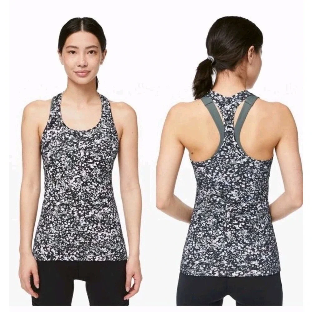 Lululemon Women's Cool Racerback II Floral Spritz Tank‎ Top Black Training Yoga